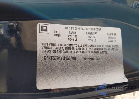 2000 Cadillac Deville Dts from USA, damaged, VIN 1G6KF5794YU156008